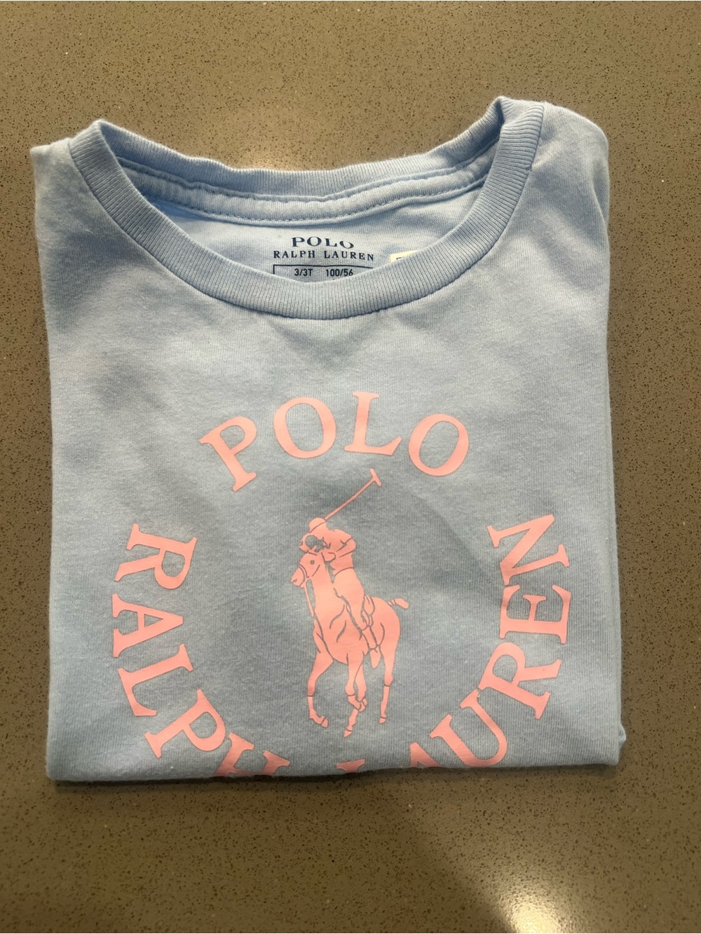 Polo by Ralph Lauren Light Blue Tee with Pink Logo Graphic